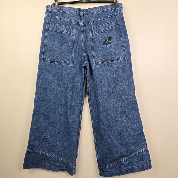 Liquid Lagoon Y2K 90s Super Wide Leg Flared Medium Wash Skater Jeans 38/32 - Picture 4 of 9